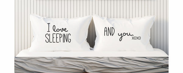 Funny Pillowcases Couples Pillow Cases I Love Sleeping I Love You Pillowcase Set 300TC Gift for Him Valentines Day Gift for Boyfriend