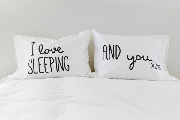 Funny Pillowcases Couples Pillow Cases I Love Sleeping I Love You Pillowcase Set 300TC Gift for Him Valentines Day Gift for Boyfriend
